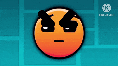 a cartoon smiley face with a blue background and the words kinemaster on the bottom