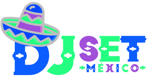 a colorful logo for dj set mexico with a sombrero on it