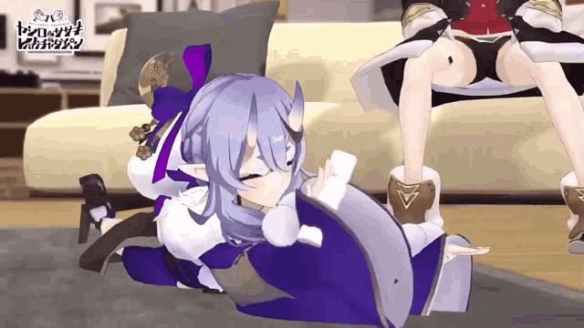 a 3d anime girl is laying on the floor with her eyes closed