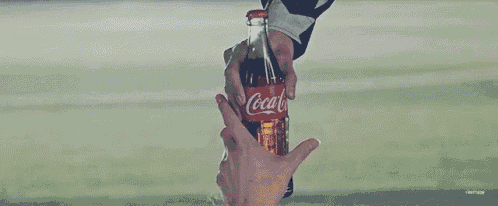 a person is holding a coca cola bottle in their hands .