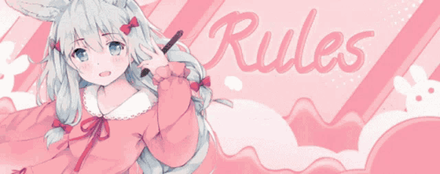 a girl in a pink dress with the word rules on the bottom