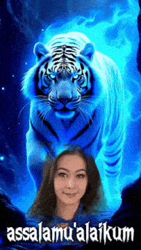 a picture of a woman and a tiger with the words assalamu ' alaikum
