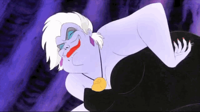 a cartoon drawing of a woman with purple hair