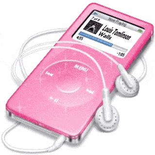 a pink ipod playing louis tomlinson walls with headphones