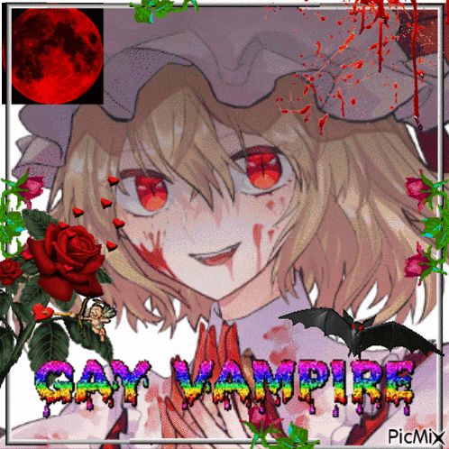 a picture of a vampire with the word gay vampire written on it