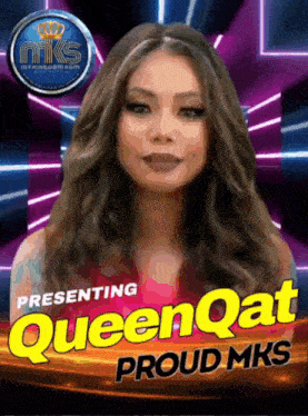 a poster for queenqat proud mks shows a woman with long hair