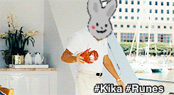 a man wearing a bunny mask with the hashtag # kika # runes on the bottom right