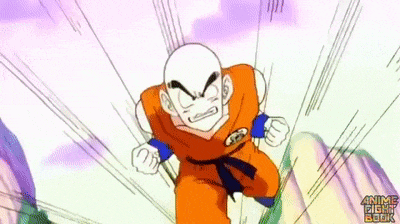 a cartoon character from dragon ball z is flying through the air with his arms outstretched .