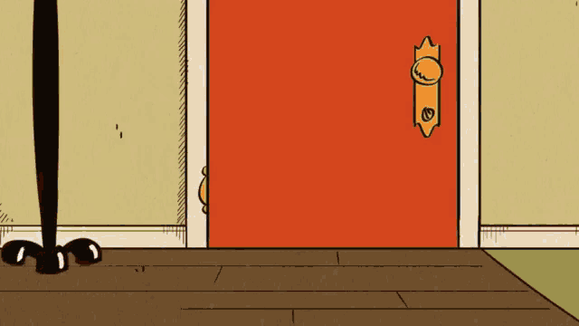 a cartoon of a red door with a gold knob