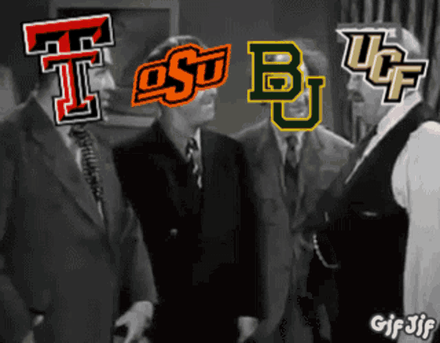 a group of men are standing next to each other with logos for osu ucf and tcu