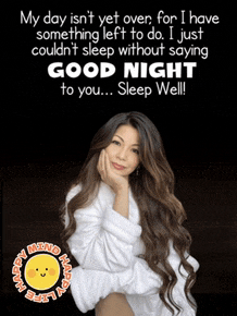 a picture of a woman with a quote that says " good night to you sleep well "