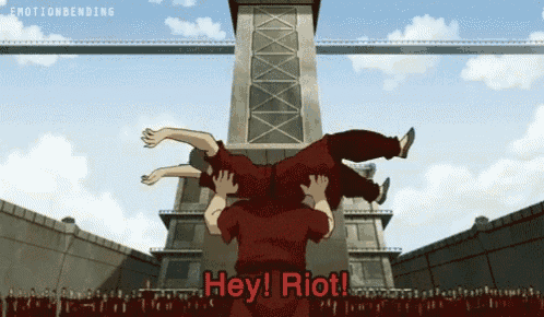 a cartoon of a man carrying another man on his back with the words hey riot written on the bottom