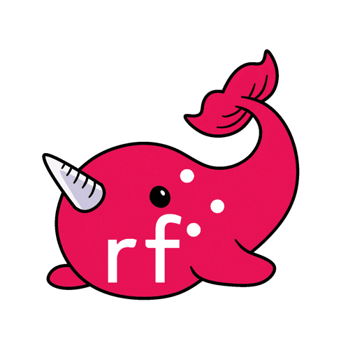 a pink whale with the letter rf on its tail