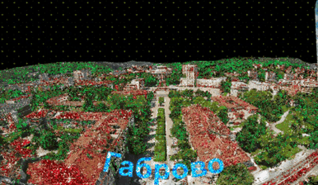 an aerial view of a city with the word lafopolo written in blue