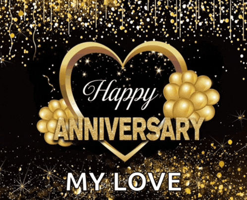 a happy anniversary my love card with a heart and balloons