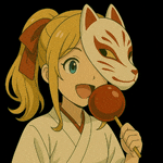 a girl with a fox mask on her face