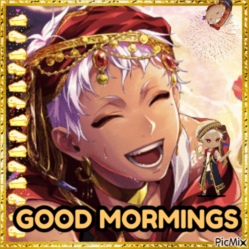 a picture of a cartoon character with the words good mornings