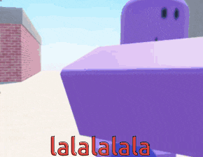 a purple block with the words lalalalala in red letters