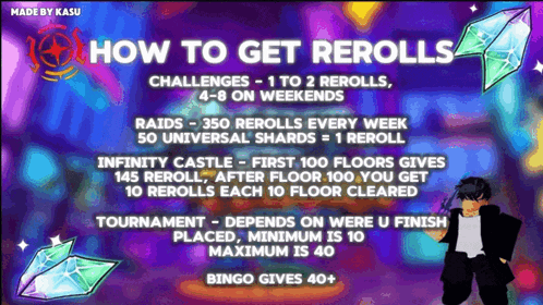 a poster explaining how to get rerolls and bingo gives 40+