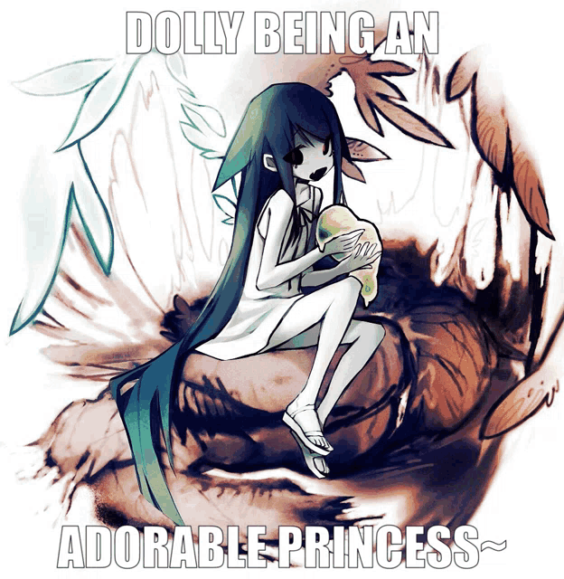 a drawing of a girl holding a baby with the words dolly being an adorable princess below her