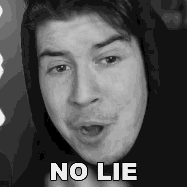 a black and white photo of a man with the words " no lie " above him