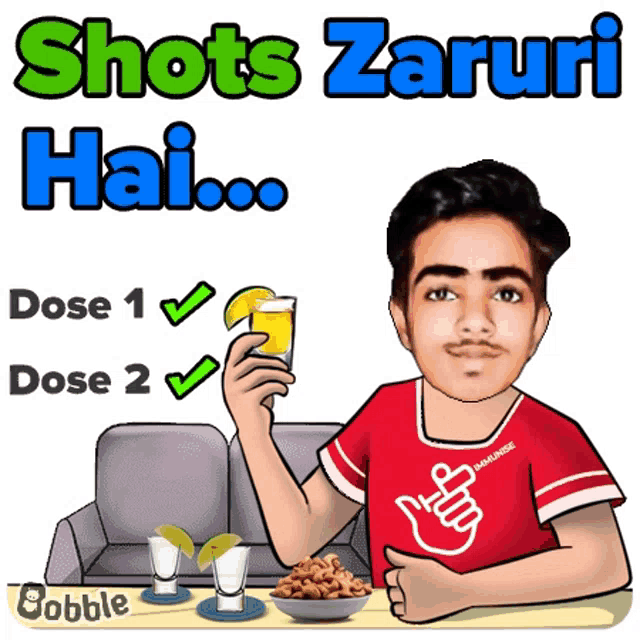 a cartoon of a man holding a shot glass with the words " shots zaruri hai " below him