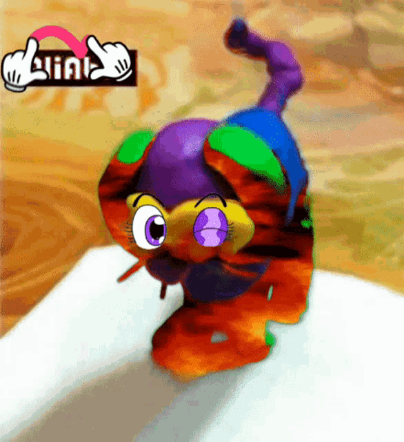 a cartoon drawing of a cat with purple eyes and a pink heart with the word ' link ' on the bottom