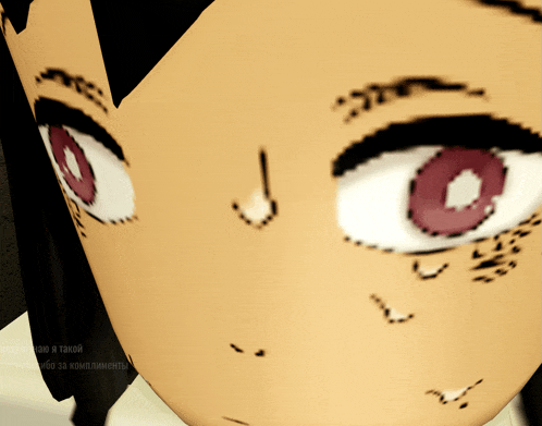 a close up of a cartoon character 's face with russian writing on the bottom left