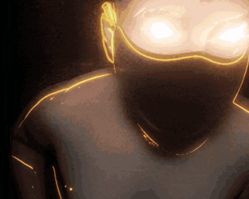 a person with glowing eyes and a mask on their face