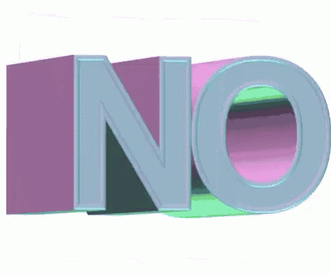 a 3d rendering of the word no in purple and blue letters on a white background .