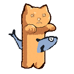 a cartoon of a cat holding a fish with glasses