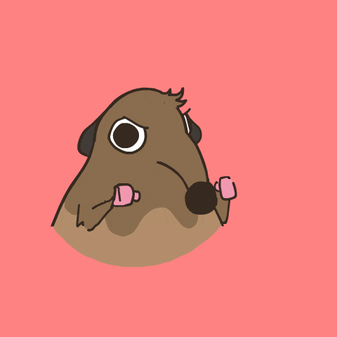 a drawing of a dog with a pink glove on its hand