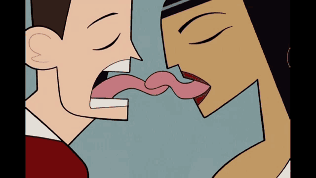 a cartoon of two men sticking their tongues out at each other