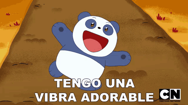 a cartoon of a panda bear with the words tengo una vibra adorable on the bottom