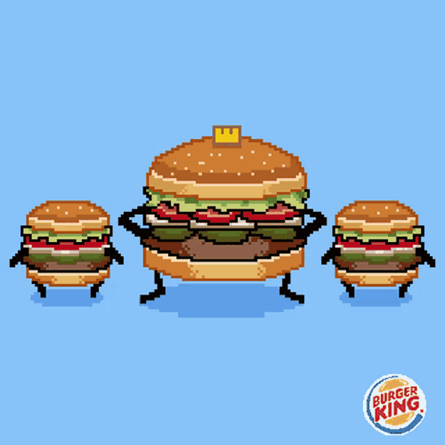 a pixel art of three burger king burgers