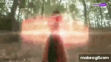 a blurry picture of a person standing in the woods with trees in the background