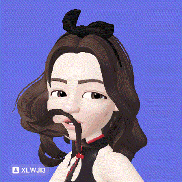 a cartoon girl with a bow in her hair has a mustache and the letters xlwj13 below her