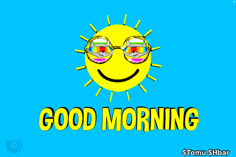 a picture of a sun with sunglasses and the words " good morning "
