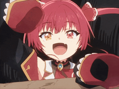 a cartoon girl with red hair and a red glove on her hand