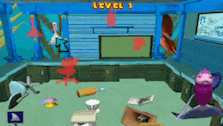 a video game shows a room with a level 1 sign above it