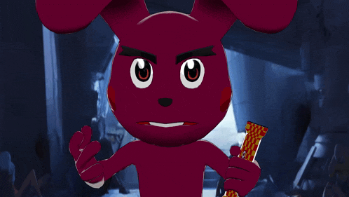 a cartoon rabbit is walking through a dark hallway