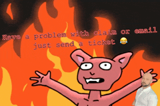 a cartoon of a cat with the words have a problem with claim or small just send a ticket