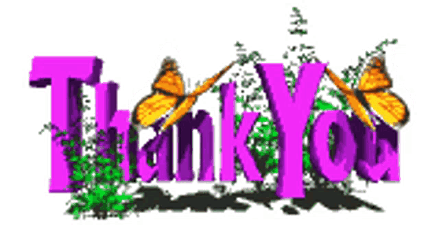 the word thank you is surrounded by butterflies and plants