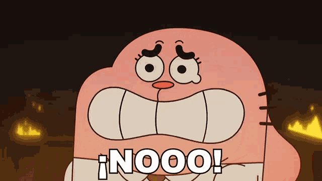 a cartoon character with a big mouth and the words nooo on it