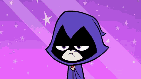 raven from teen titans go is standing in front of a purple background with stars