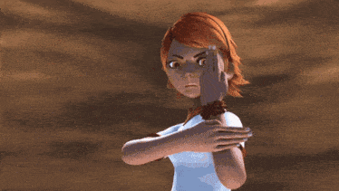 a cartoon character is holding something in her hand
