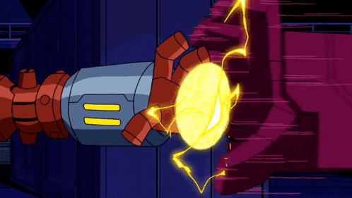 a cartoon drawing of a robotic hand holding a light bulb