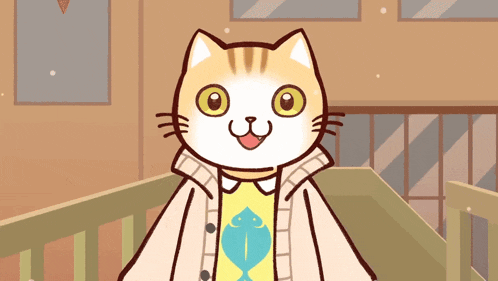 a cartoon cat is wearing a sweater and a fish shirt