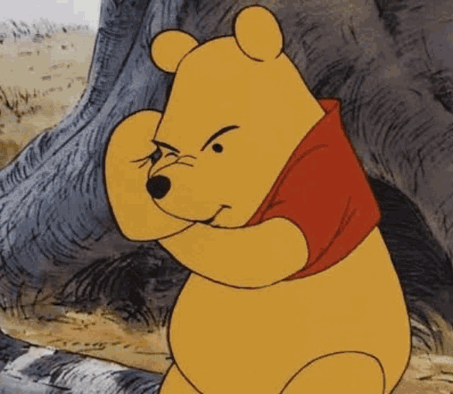 winnie the pooh from the movie winnie the pooh is making a funny face .