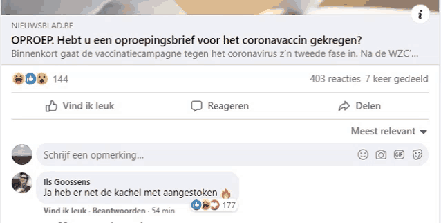 a screenshot of a facebook page that says nieuwsblad.be on the top